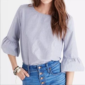 MADEWELL blue and white striped peplum/bell sleeve top size XXS NWOT